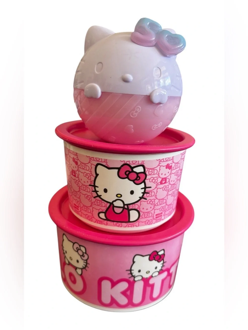 RARE 2015 Hello Kitty Tupperware Sanrio Set of 2 with Lids & LOL Surprise